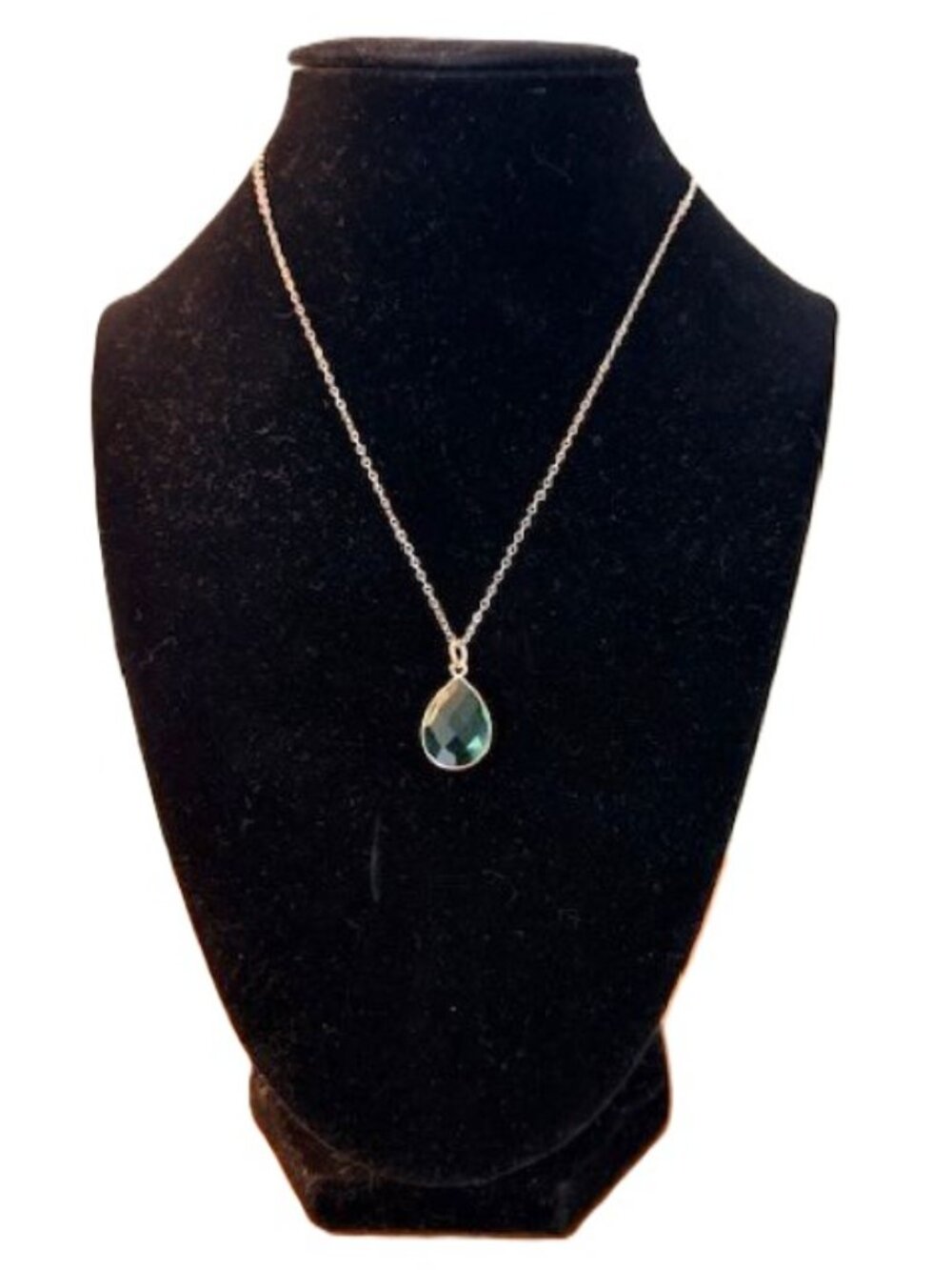 Emerald Necklace with Silver Chain and Silver Letter "S" Charm